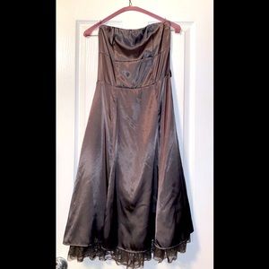 Silk grayish purple dress with lace at bottom